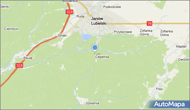 mapa Cegielnia, Cegielnia gmina Janów Lubelski na mapie Targeo